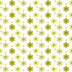 Fototapeta na wymiar Vintage Floral Seamless Pattern. Cosmos Flower. Small Green Flowers on White Background. Vector illustration
