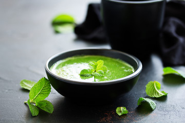 Green mint sauce for meat. Selective focus