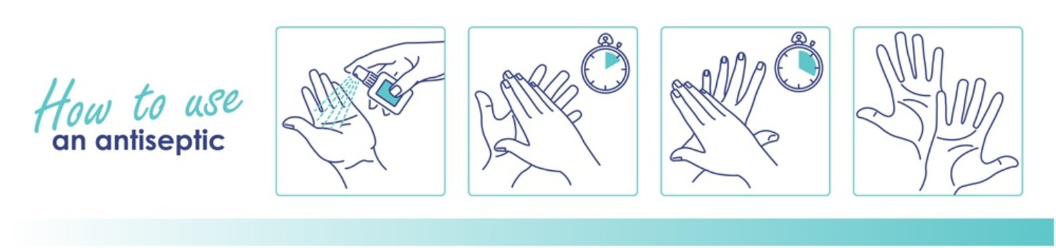 How To Use A Hand Antiseptic To Clean And Disinfect Hands. Medical Instruction. Vector Illustration