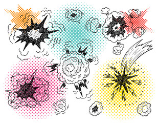 Hand Drawn Doodle Comics Book Cartoon Explosions Vector illustration