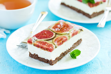 low calorie cheesecake with figs. selective focus.