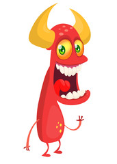 Happy cartoon monster. Laughing monster face emotion. Halloween vector illustration