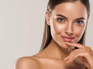 Woman face beautiful femal eyes lips cosmetic healthy skin