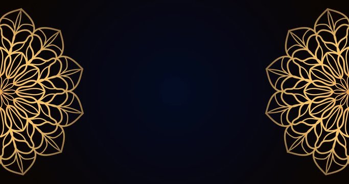 Golden oriental mandala rotation animation on dark background. Royal background with mandala animation. Islamic animated video