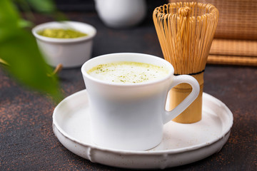 Green healthy matcha latte drink