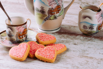 Heart cookies for a coffee with sweetness