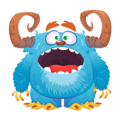 Angry cartoon blue monster screaming. Yelling angry monster expression. Halloween vector illustration