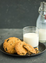 Homemade oatmeal raisin cookies. Selective focus