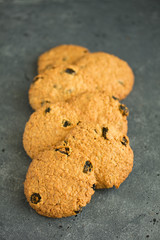 Homemade oatmeal raisin cookies. Selective focus