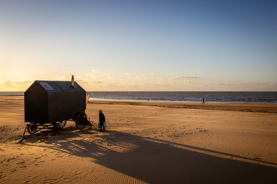 man at the donated sauna on Margate beach