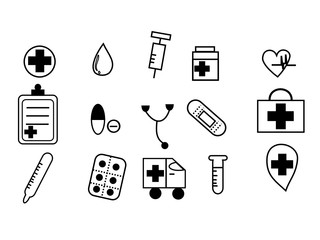 Medical icons set.Symbols for hospitals, medicine and healthcare.