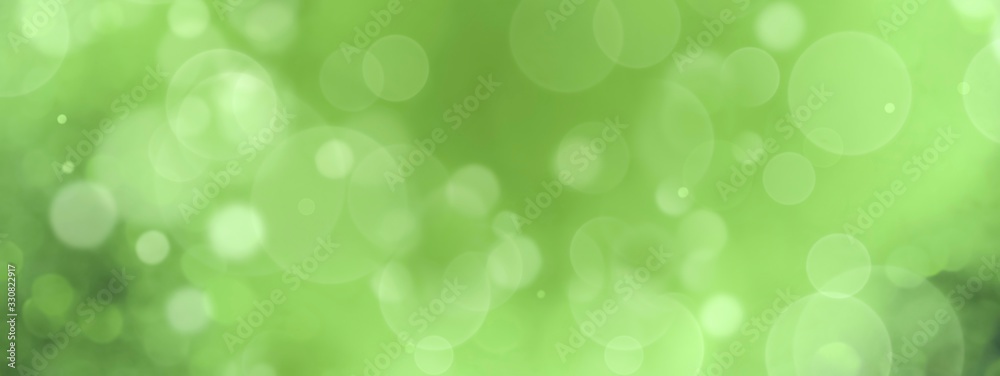 Wall mural spring background - abstract banner - green blurred bokeh lights with copy space