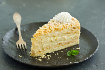 Napoleon cake. selective focus,