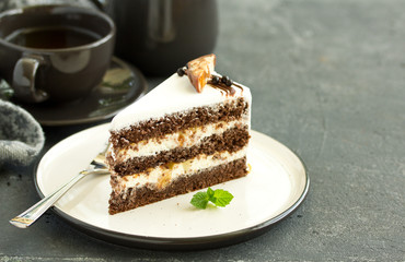 Chocolate cake. selective focus.