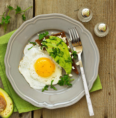 Sandwich with avocado and egg .. Healthy breakfast. Selective focus