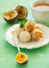 Homemade sweets Truffle with mango and passion fruit.