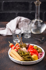 Assortment of marinated or pickled vegetable.