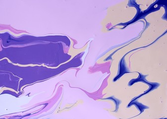 Abstract blue-white-pink background. Game of colors . Acrylic texture with an interesting pattern. Wallpaper, mixing, modern art.