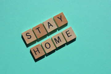 Stay Home, words on blue background