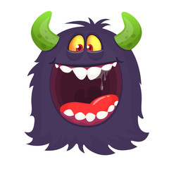 Angry cartoon black monster screaming. Yelling angry monster expression. Halloween vector illustration.