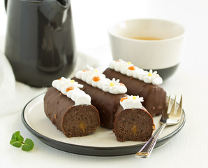 A piece of delicious caramel cake.