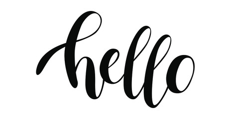 Hello. Handwritten phrase on white background. Vector text element with black inscription. Modern brush calligraphy style © alesika
