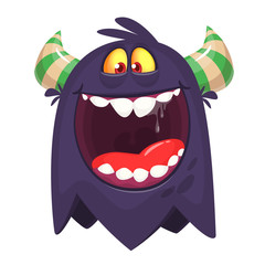 Angry cartoon black monster screaming. Yelling angry monster expression. Halloween vector illustration.