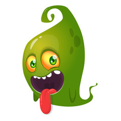 Funny cartoon green cute monster. Vector Halloween illustration.