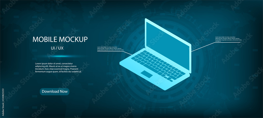 Wall mural laptop from different angles. the layout of the universal device. 3d realistic laptop presentation i