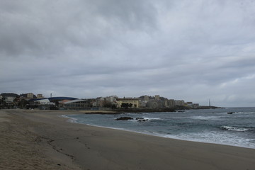 Waves on a beach in A coruna city in Spain