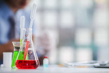 The medical team wore a coronavirus protective suit and rubber gloves to examine the coronavirus covid-19 and research for a vaccine to prevent coronavirus covid-19 to stop the epidemic