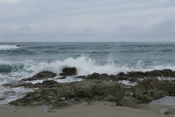 Waves on a beach in A coruna city in Spain