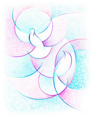 Dove in flight drawing, essential lines, peace, easter, love