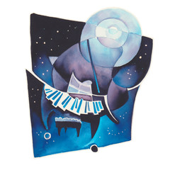 Modern cubist style handmade drawing in watercolor inspired by classical music