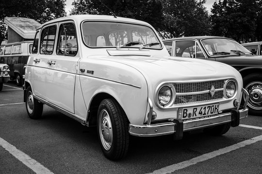 BERLIN - MAY 10, 2015: Economy car Renault 4. Black and white. The 28th Berlin-Brandenburg Oldtimer Day
