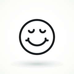 Yummy smile emoticon icon lick mouth. Editable strok Tasty food eating emoji face. Delicious cartoon on white background. Smile face line design. Savory gourmet. Yummy vector icon