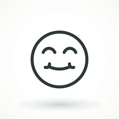 Yummy smile emoticon icon lick mouth. Editable strok Tasty food eating emoji face. Delicious cartoon on white background. Smile face line design. Savory gourmet. Yummy vector icon