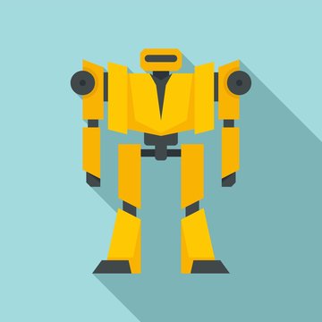 Guard Robot Transformer Icon. Flat Illustration Of Guard Robot Transformer Vector Icon For Web Design