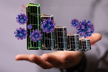 Economic impact of virus on global economy. Recession and financial crisis concept. 3D rendered...