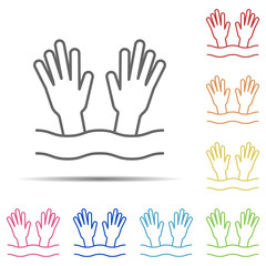 Hands drowning man multi color icon. Element of swimming poll thin line icon on white background