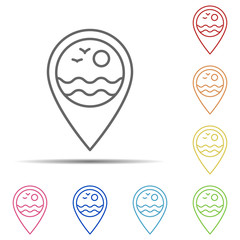 Beach pin multi color icon. Element of swimming poll thin line icon on white background