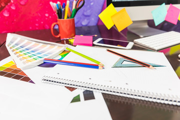 Modern graphic designer office workplace