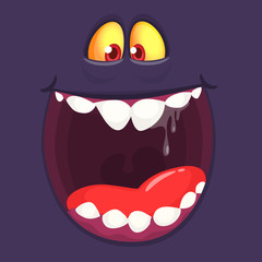 Funny cartoon monster face expression. Vector monster creature avatar