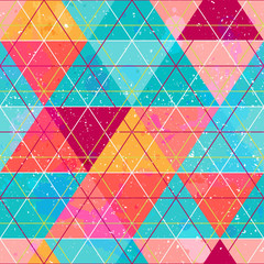 Bright triangle seamless pattern with grunge effect