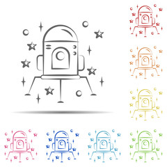 Spaceship multi color icon. Element of space hand drawn icon on white background
