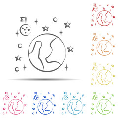 Space multi color icon. Element of space hand drawn icon on white background