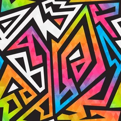 Behang Helder graffiti geometrisch naadloos patroon © gudinny
