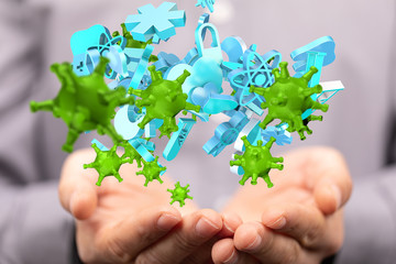 Ncov spreading concept, Earth and virus models.