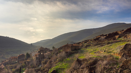 Panoramic view of the village of Patones de Arriba in Madrid, Spain, at sunset on a sunny day Travel concept