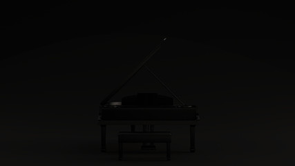 Black Grand Piano Black Background 3d illustration 3d render	
